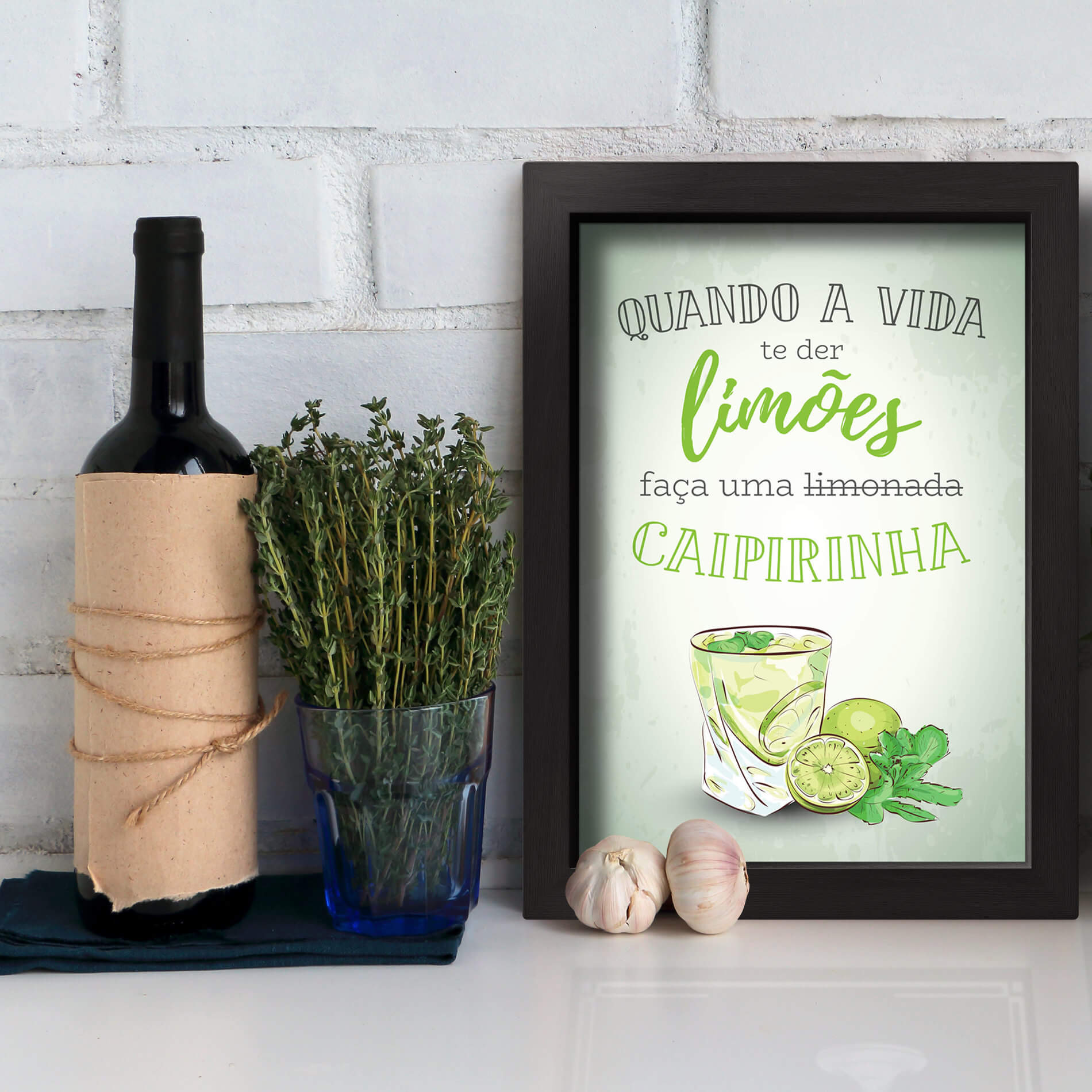 Quadro Cozinha e Bar Frase Caipirinha 22x32cm Moldura Preta