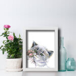 Quadro Quarto Sala Gato Aquarela 22x32cm Moldura Branca