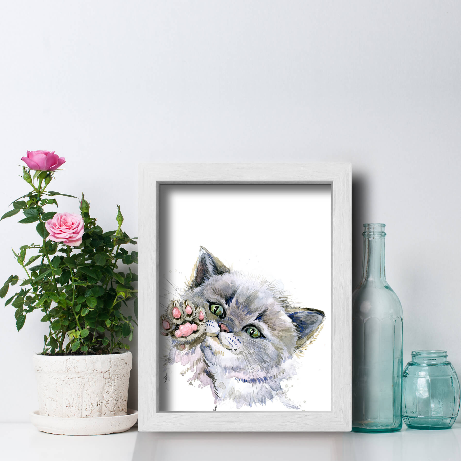 Quadro Quarto Gatinho fofo com Moldura