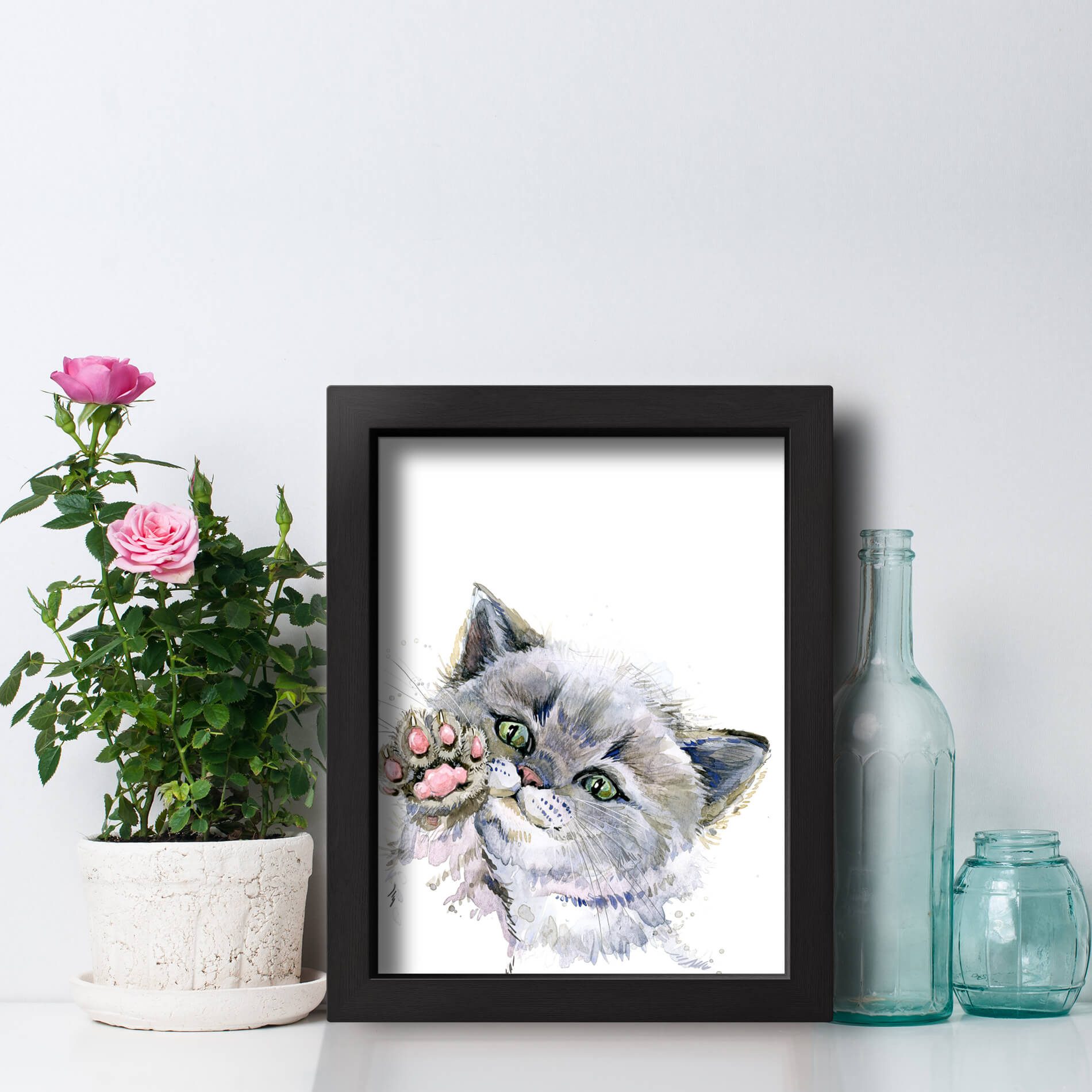 Quadro Quarto Gatinho fofo com Moldura