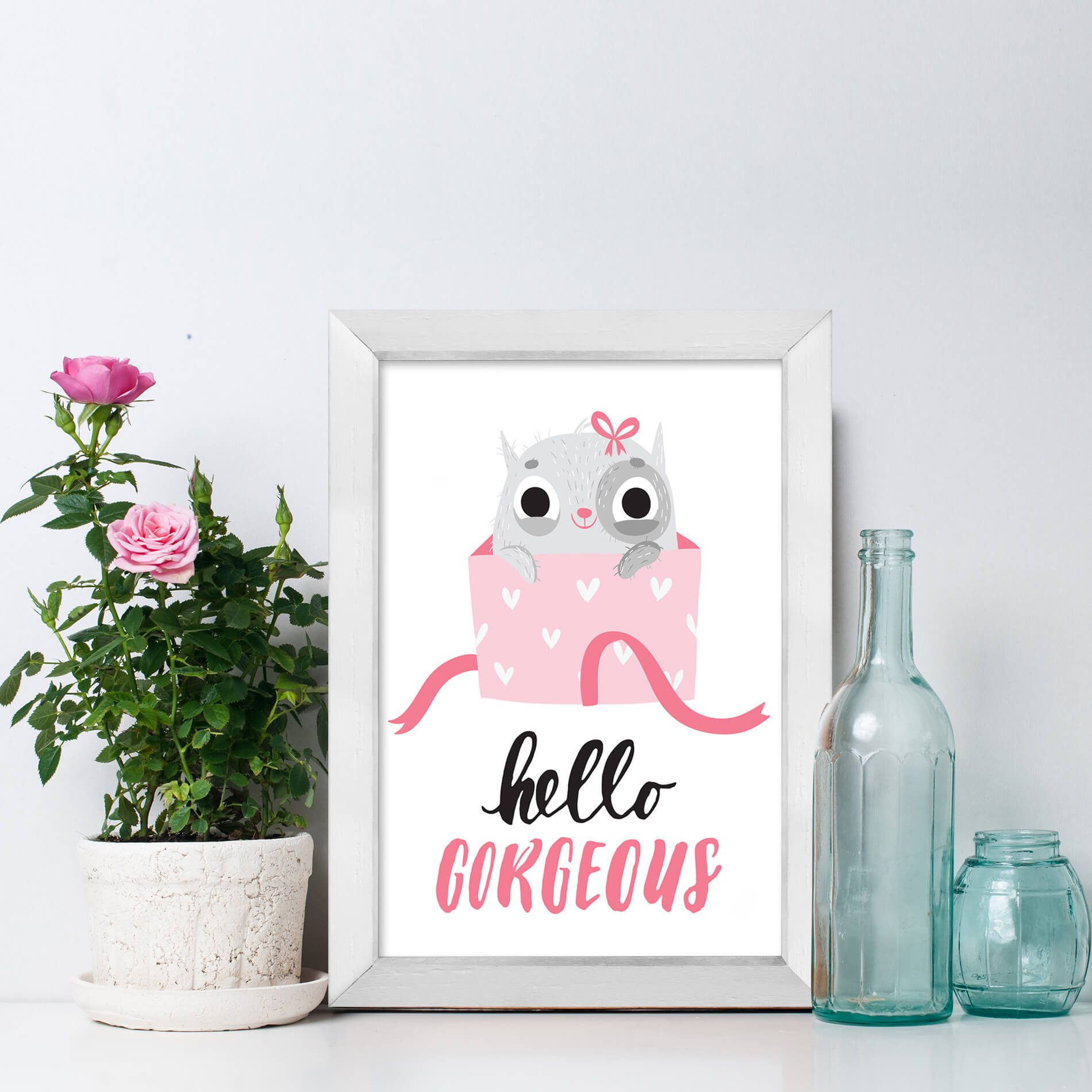 Quadro Quarto Gatinho fofo com Moldura