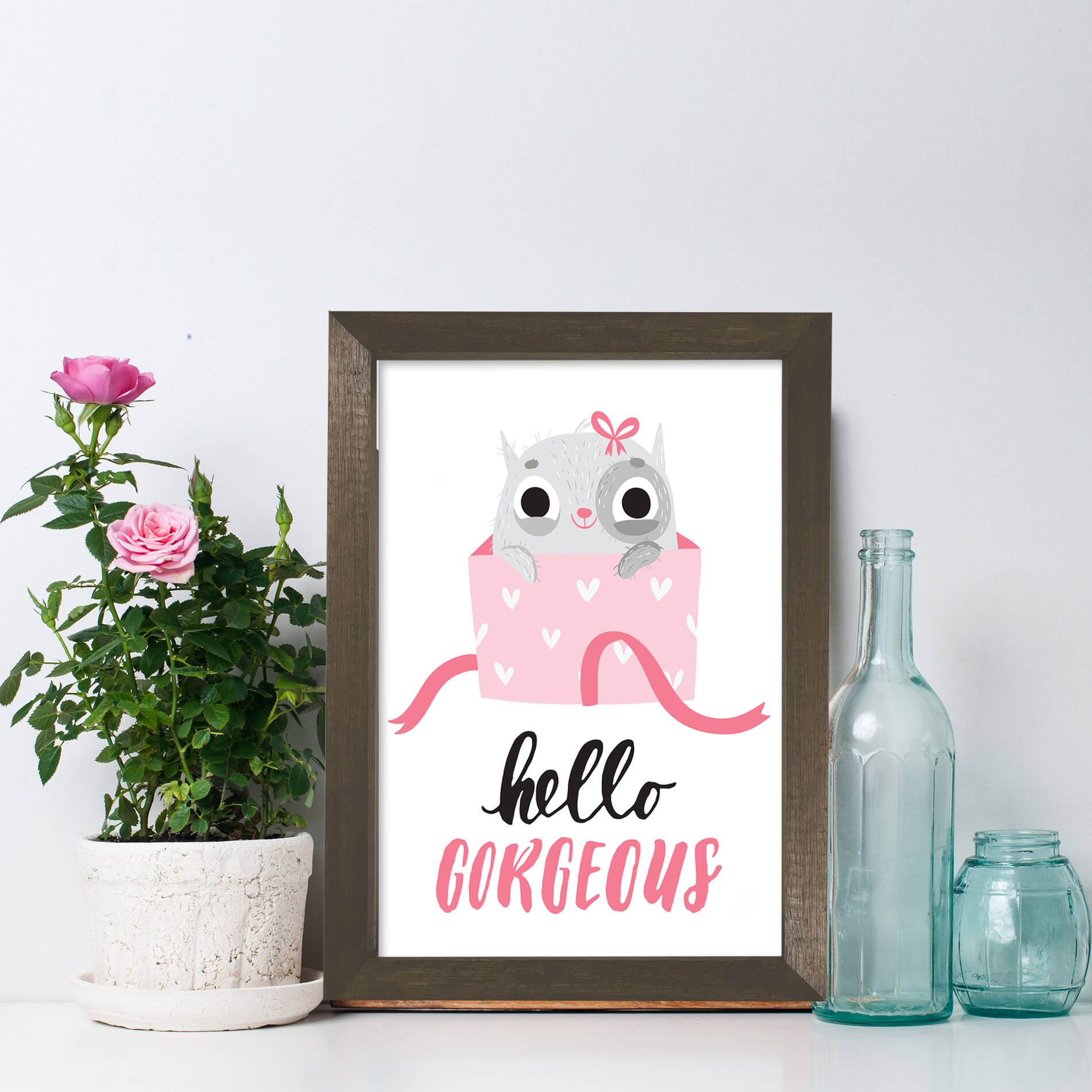 Quadro Quarto Gatinho fofo com Moldura