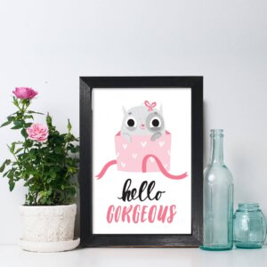 Quadro Quarto Gatinho fofo com Moldura