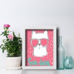 Quadro Decorativo Gato Fun Cat 22x32cm Moldura Branca