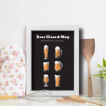 Quadro Cozinha Cerveja Glass & Mug 22x32cm Moldura Branca