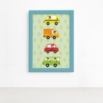 Quadro Decorativo Infantil Carrinhos 22x32 Moldura Azul