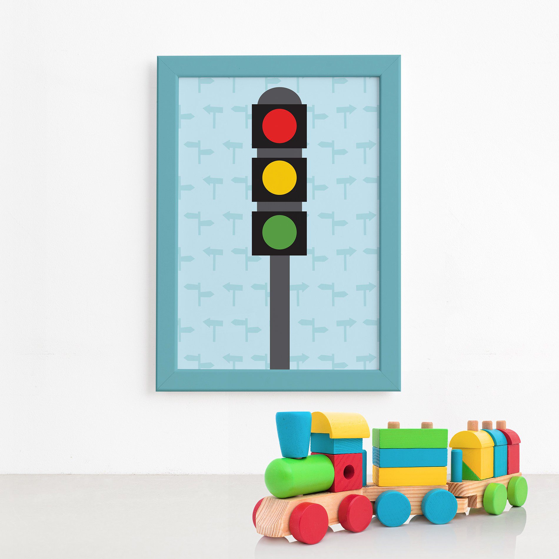 Quadro Decorativo Infantil Semáforo 22x32 Moldura Azul