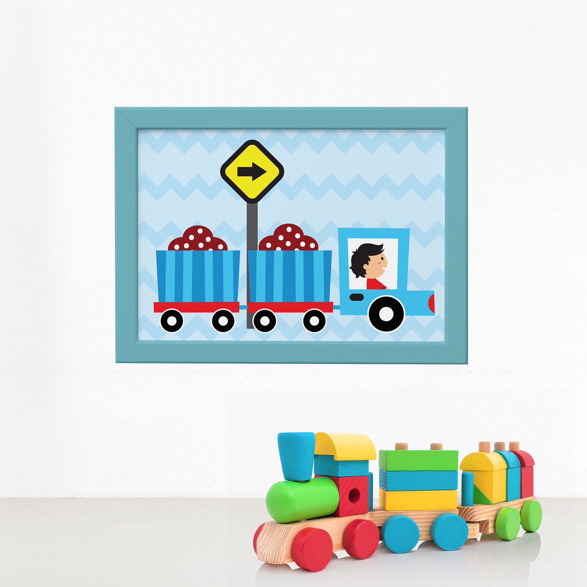 Quadros Carros na Cidade 22x32cm Moldura Azul 4un