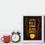 Quadro Cozinha Frase Café More Coffee 22x32cm Moldura Branca