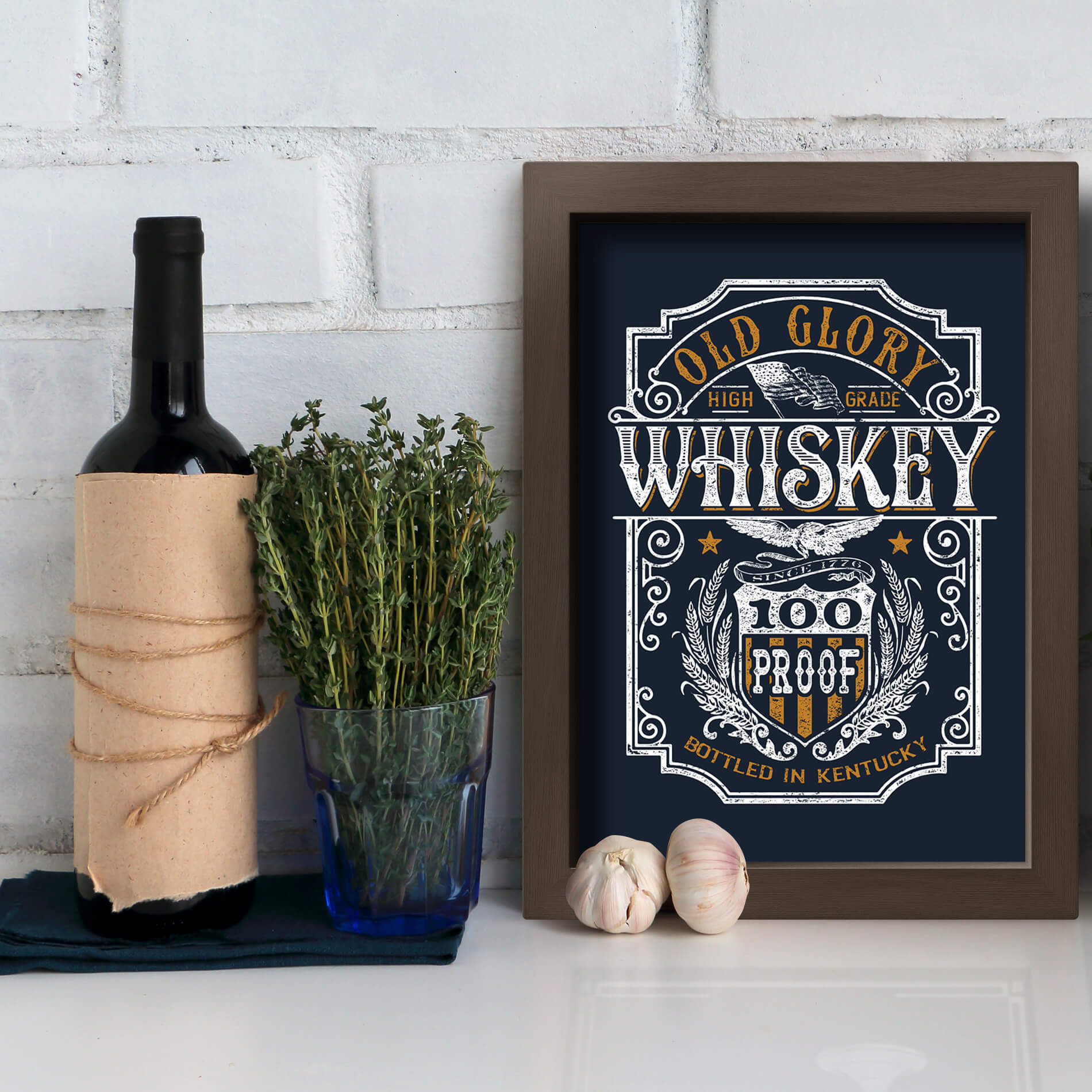 Quadro Cozinha Vintage Old Glory Whisky 22x32 Moldura Marrom