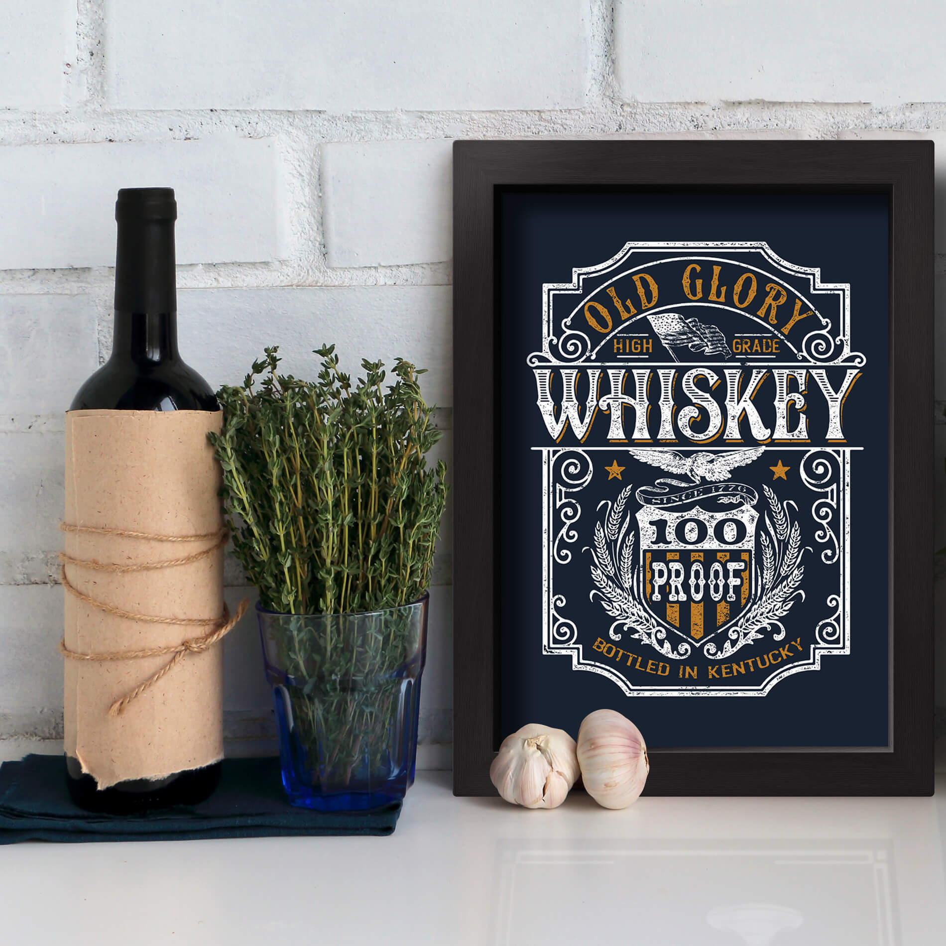 Quadro Cozinha Vintage Old Glory Whisky 22x32 Moldura Preta
