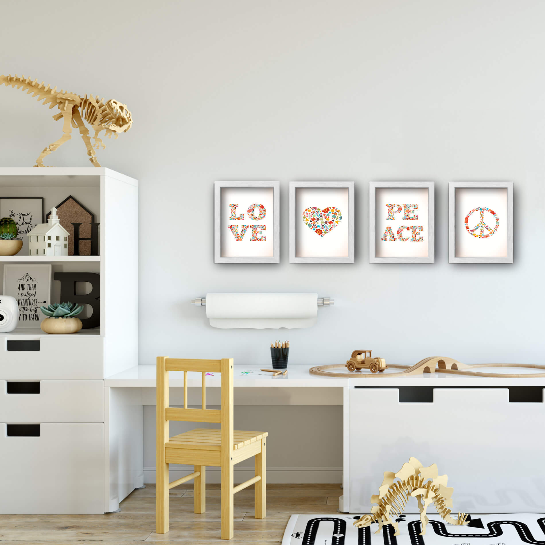 Quadros para Sala Paz e Amor Floral 22x32cm Moldura