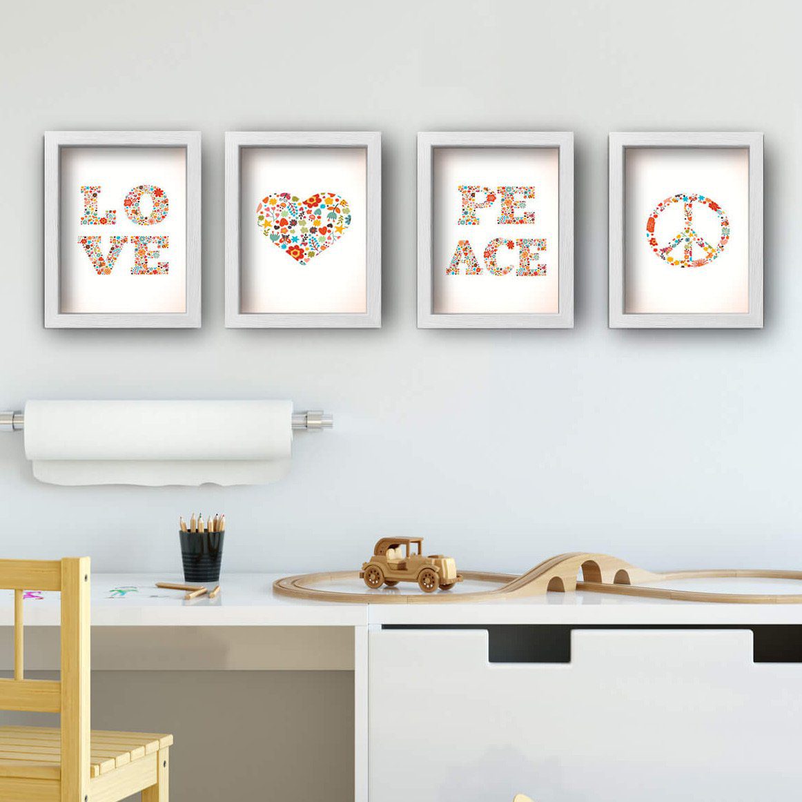 Quadros para Sala Paz e Amor Floral 22x32cm Moldura