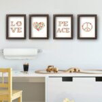 Quadros para Sala Paz e Amor Floral 22x32cm Moldura Marrom 4 un