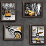 Quadros Paris New York Cidades Amarelo 33x43cm Mold Marrom 4 un