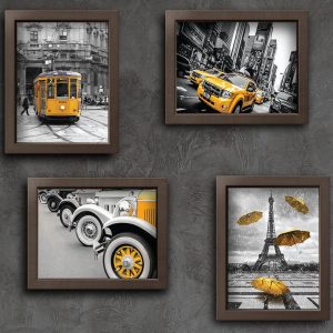 Quadros Paris New York Cidades Amarelo 4un