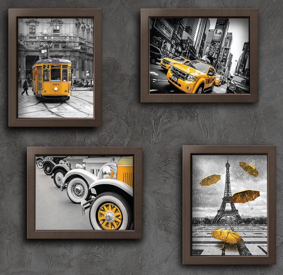 Quadros Paris New York Cidades Amarelo 4un