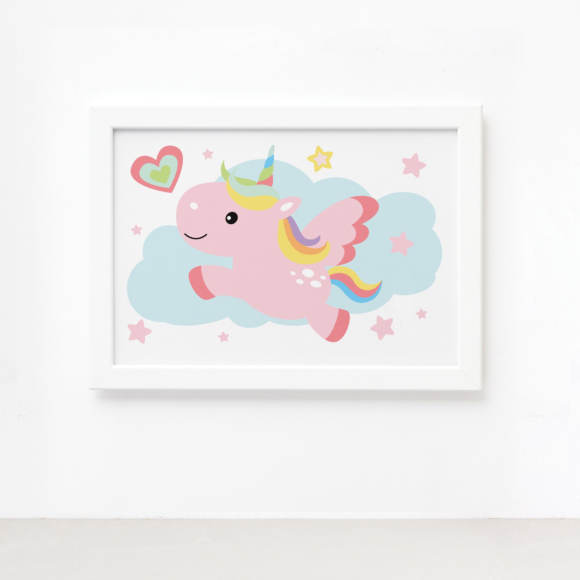 Quadro Infantil Unicórnio Nuvem 22x32 Moldura Branca