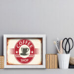 Quadro Vintage Café Coffee Shop 22x32cm Moldura Branca