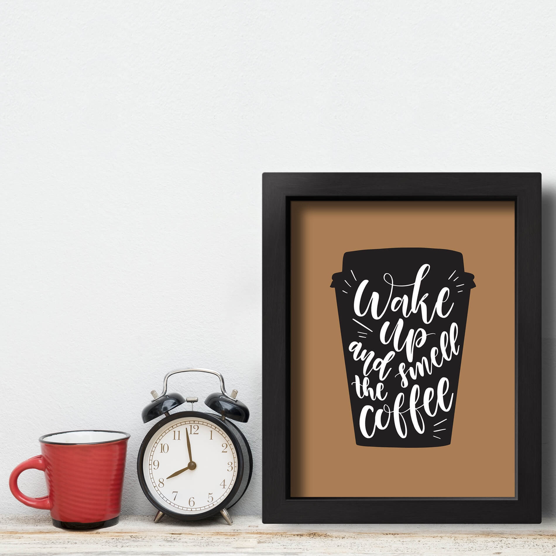 Quadro Cozinha Café Frase Wake Up Coffee 22x32 Mold Preta