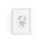 Quadro Elefante Bailarina e Estrelas Moldura Branca 33x43cm