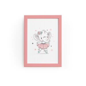 Quadro Elefante Bailarina e Estrelas Moldura Rosa