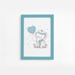 Quadro Elefante e Balão Azul Moldura Azul 22x32cm