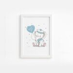 Quadro Elefante e Balão Azul Moldura Branca 33x43cm