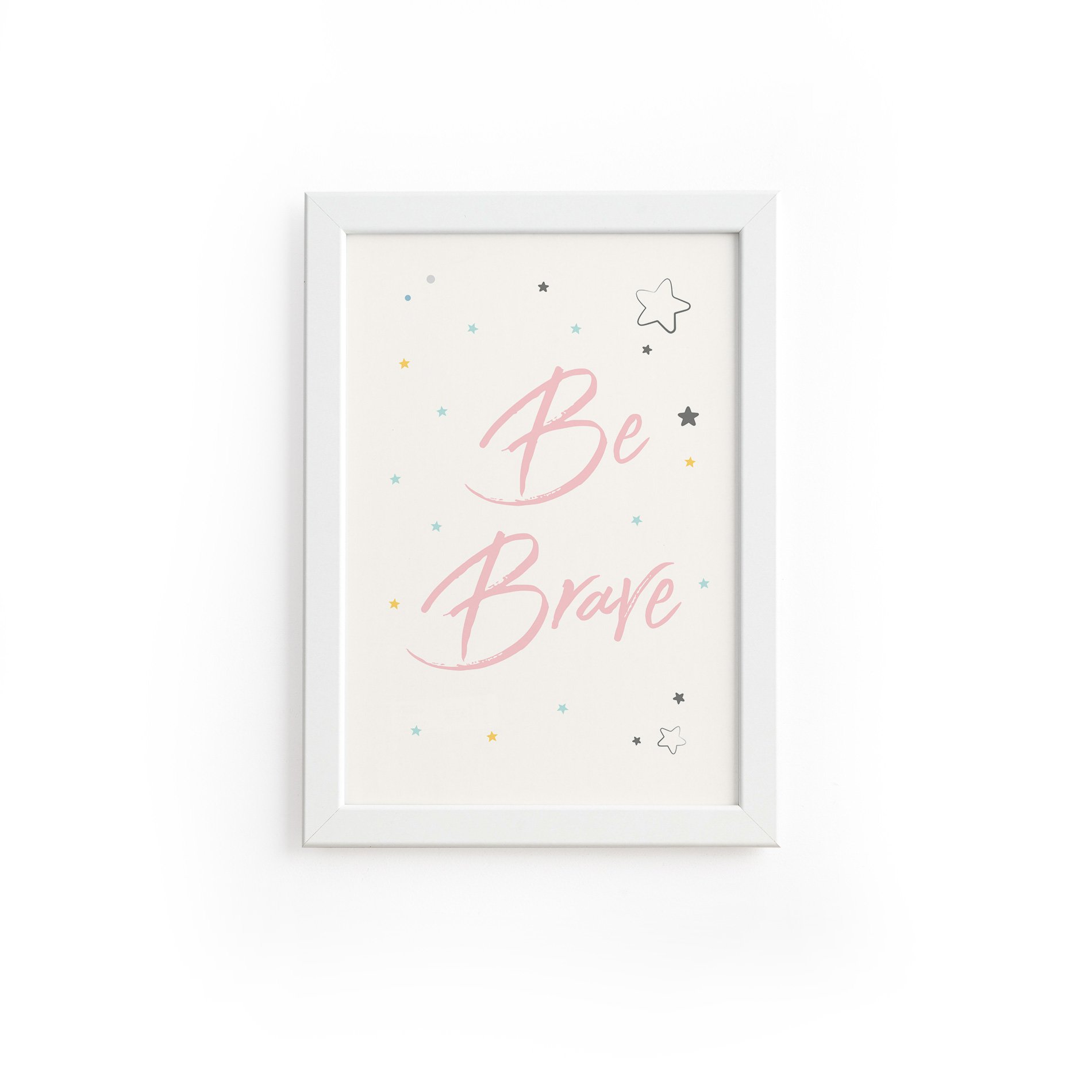 Quadro Infantil Be Brave Rosa Moldura Branca 22x32cm