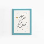 Quadro Frase Be Kind Azul e Estrela Moldura Azul 22x32cm