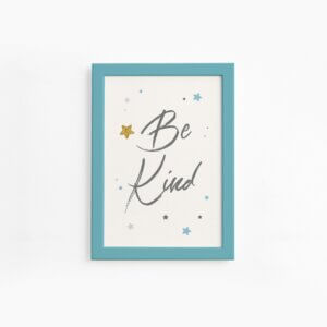 Quadro Frase Be Kind Azul e Estrela Moldura Azul 