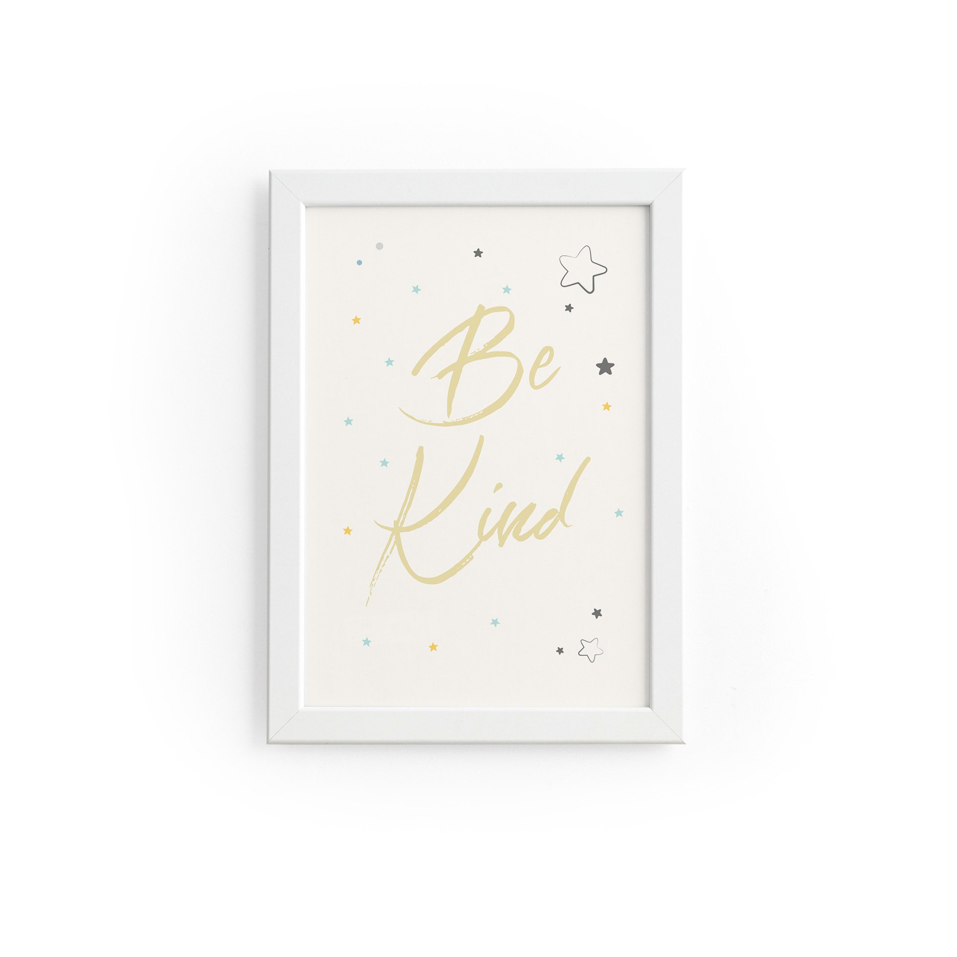 Quadro Infantil Be Kind Estrelas Moldura Branca 33x43cm