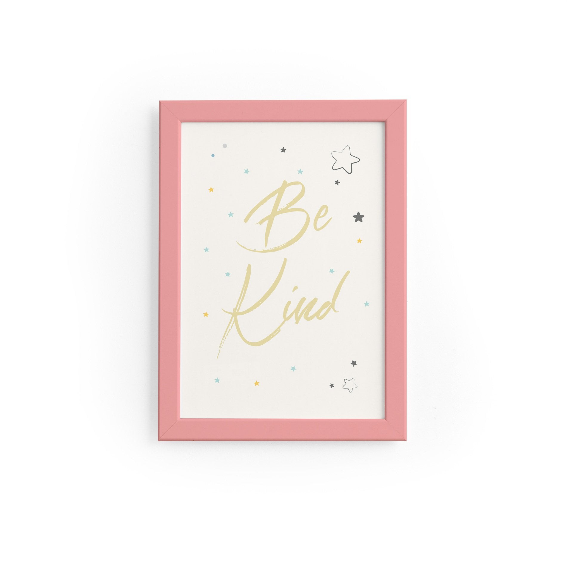 Quadro Infantil Be Kind Estrelas Moldura Rosa