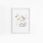 Quadro Elefante Rosa Bailarina Moldura Branca 22x32cm