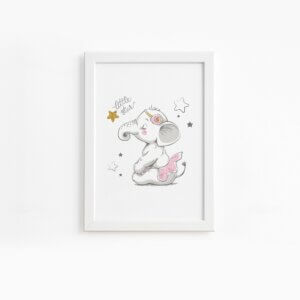 Quadro Elefante Rosa Bailarina Moldura Branca 33x43cm