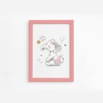 Quadro Elefante Rosa Bailarina Moldura Rosa 22x32cm