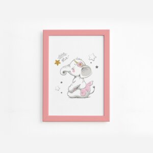 Quadro Elefante Rosa Bailarina Moldura Rosa