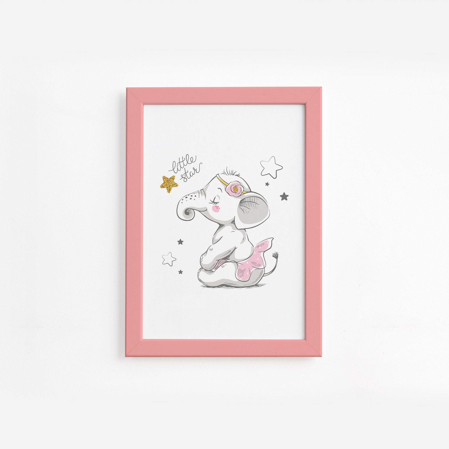 Quadro Elefante Rosa Bailarina Moldura Rosa