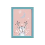Quadro Decoração Escandinava Alce Moldura Azul 22x32cm