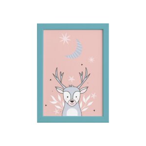 Quadro Decoração Escandinava Alce Moldura Azul 22x32cm