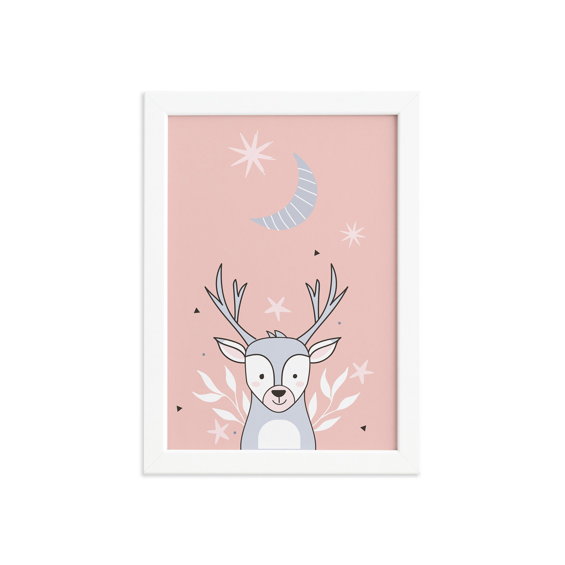 Quadro Decoração Escandinava Alce Moldura Branca 33x43cm