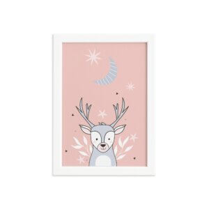 Quadro Decoração Escandinava Alce Moldura Branca 22x32cm