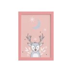 Quadro Decoração Escandinava Alce Moldura Rosa 22x32cm