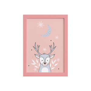 Quadro Decoração Escandinava Alce Moldura Rosa 22x32cm
