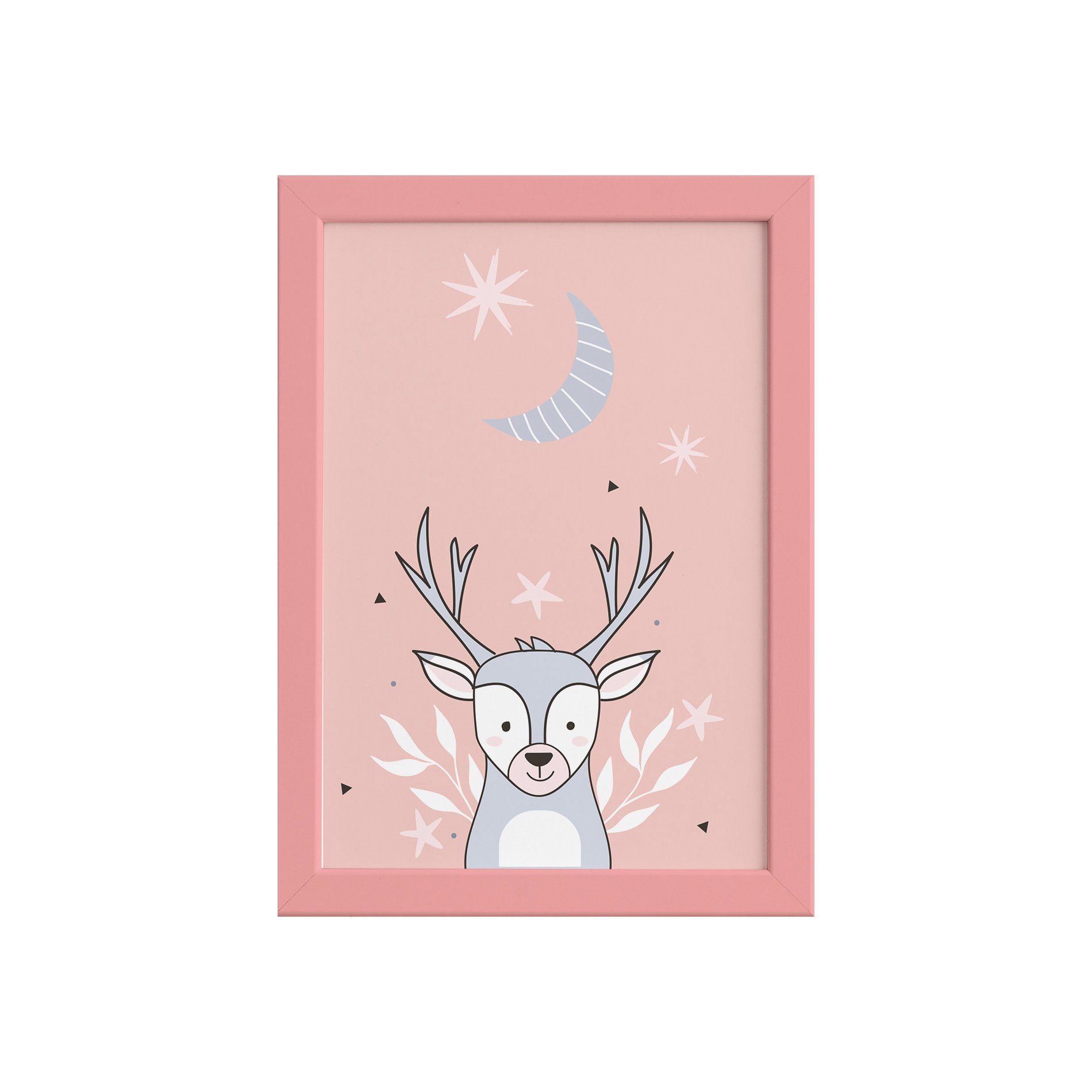 Quadro Decoração Escandinava Alce Moldura Rosa 22x32cm