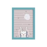 Quadro Decoração Escandinava Coelho Moldura Azul 22x32cm