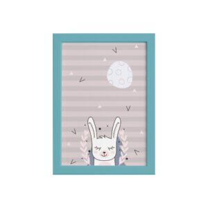 Quadro Decoração Escandinava Coelho Moldura Azul 22x32cm