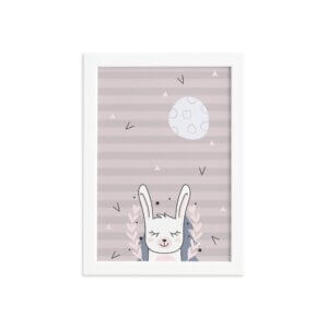 Quadro Decoração Escandinava Coelho Moldura Branca 33x43cm