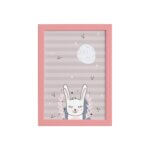 Quadro Decoração Escandinava Coelho Moldura Rosa 22x32cm