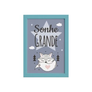Quadro Decoração Escandinava Raposinha Moldura Azul 22x32cm
